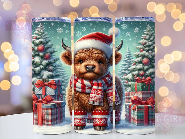 Highland Cow Christmas 20oz Tumbler Wrap Sublimation Design, Straight Tapered Tumbler Wrap, Highland Cow Tumbler Png, Instant Digital Download Sublimation SvggirlplusArt 