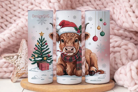 Highland Cow Christmas 20oz Tumbler Wrap Sublimation DesignSVG 