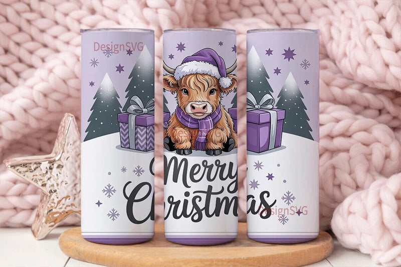 Highland Cow Christmas 20oz Tumbler Wrap Sublimation DesignSVG 