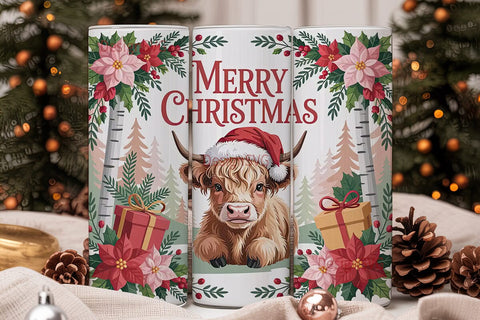 Highland Cow Christmas 20oz Tumbler Wrap Sublimation DesignSVG 