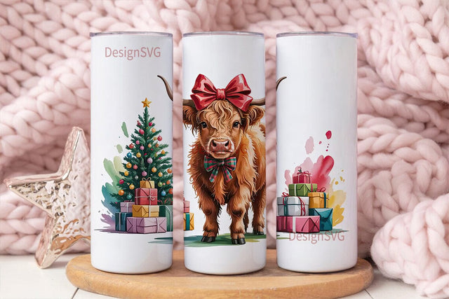Highland Cow Christmas 20oz Tumbler Wrap Sublimation DesignSVG 