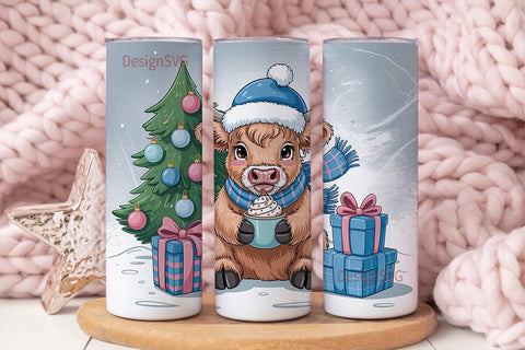 Highland Cow Christmas 20oz Tumbler Wrap Sublimation DesignSVG 
