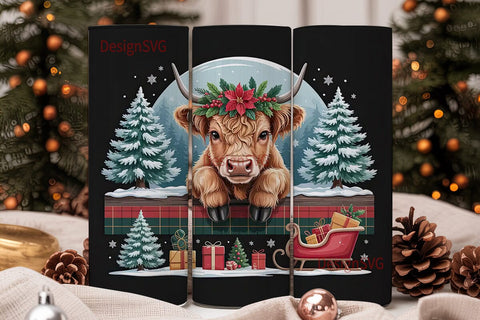 Highland Cow Christmas 20oz Tumbler Wrap Sublimation DesignSVG 