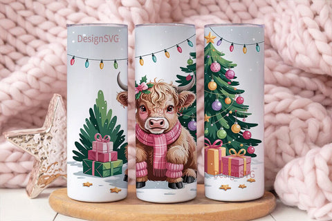 Highland Cow Christmas 20oz Tumbler Wrap Sublimation DesignSVG 