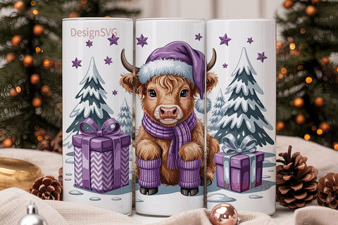 Highland Cow Christmas 20oz Tumbler Wrap Sublimation DesignSVG 