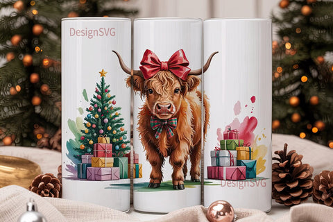 Highland Cow Christmas 20oz Tumbler Wrap Sublimation DesignSVG 