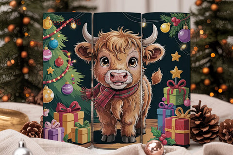 Highland Cow Christmas 20oz Tumbler Wrap Sublimation DesignSVG 