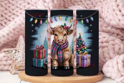 Highland Cow Christmas 20oz Tumbler Wrap Sublimation DesignSVG 