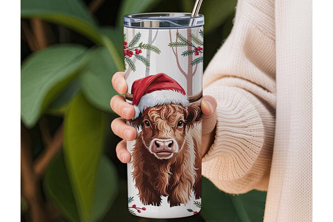 Highland Cow Christmas 20oz Tumbler Wrap Sublimation DesignSVG 