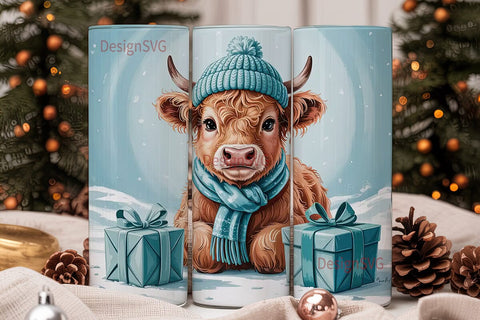Highland Cow Christmas 20oz Tumbler Wrap Sublimation DesignSVG 
