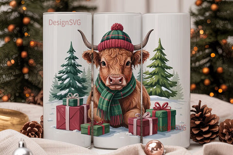 Highland Cow Christmas 20oz Tumbler Wrap Sublimation DesignSVG 
