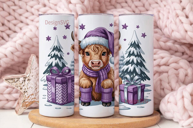 Highland Cow Christmas 20oz Tumbler Wrap Sublimation DesignSVG 