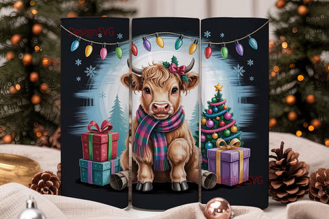 Highland Cow Christmas 20oz Tumbler Wrap Sublimation DesignSVG 