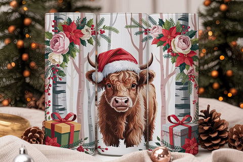 Highland Cow Christmas 20oz Tumbler Wrap Sublimation DesignSVG 