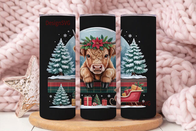 Highland Cow Christmas 20oz Tumbler Wrap Sublimation DesignSVG 