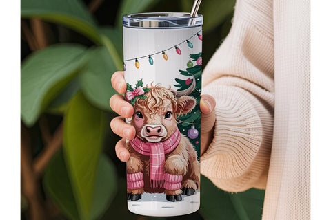 Highland Cow Christmas 20oz Tumbler Wrap Sublimation DesignSVG 
