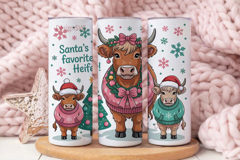 Highland Cow Christmas 20oz Tumbler Wrap Sublimation DesignSVG 