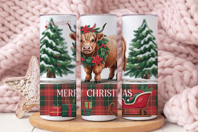 Highland Cow Christmas 20oz Tumbler Wrap Sublimation DesignSVG 