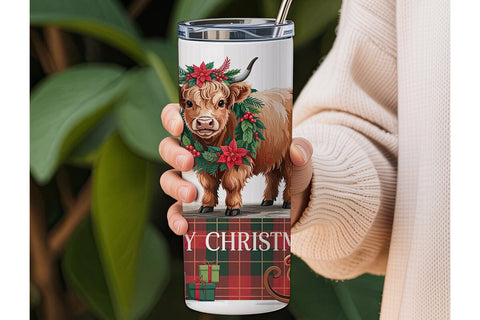 Highland Cow Christmas 20oz Tumbler Wrap Sublimation DesignSVG 