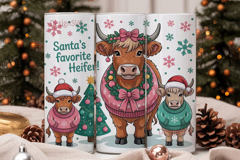 Highland Cow Christmas 20oz Tumbler Wrap Sublimation DesignSVG 