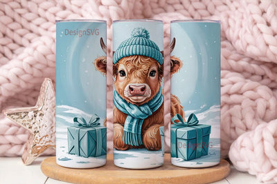 Highland Cow Christmas 20oz Tumbler Wrap Sublimation DesignSVG 