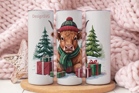 Highland Cow Christmas 20oz Tumbler Wrap Sublimation DesignSVG 
