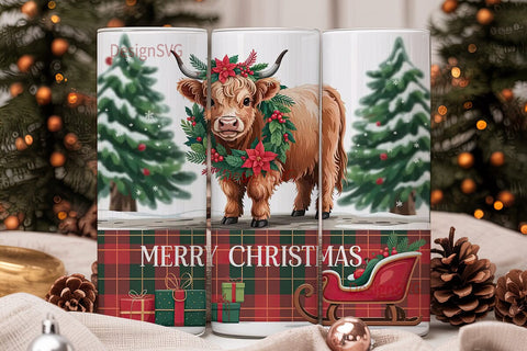 Highland Cow Christmas 20oz Tumbler Wrap Sublimation DesignSVG 