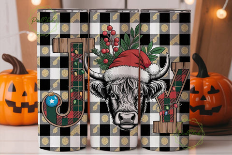 Highland Cow Christmas 20oz Tumbler Wrap Sublimation PixelChick 