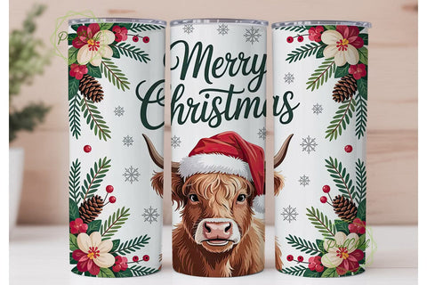 Highland Cow Christmas 20oz Tumbler Wrap Sublimation PixelChick 