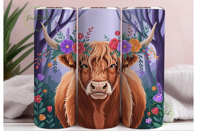 Highland Cow Christmas 20oz Tumbler Wrap Sublimation PixelChick 