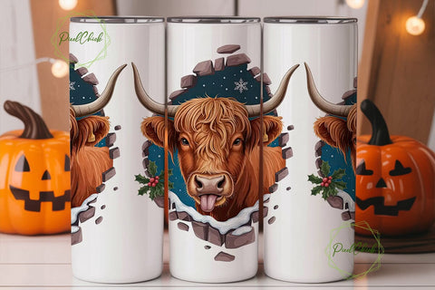 Highland Cow Christmas 20oz Tumbler Wrap Sublimation PixelChick 