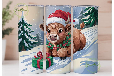 Highland Cow Christmas 20oz Tumbler Wrap Sublimation PixelChick 