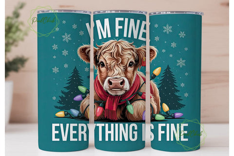 Highland Cow Christmas 20oz Tumbler Wrap Sublimation PixelChick 