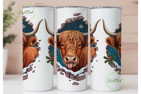 Highland Cow Christmas 20oz Tumbler Wrap Sublimation PixelChick 