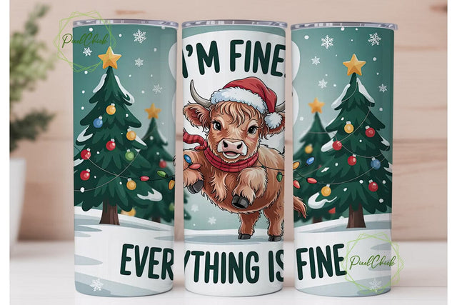 Highland Cow Christmas 20oz Tumbler Wrap Sublimation PixelChick 