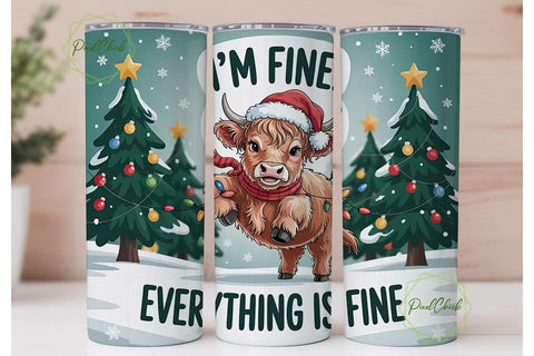 Highland Cow Christmas 20oz Tumbler Wrap Sublimation PixelChick 