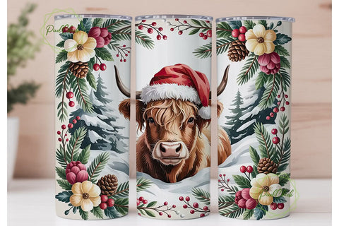 Highland Cow Christmas 20oz Tumbler Wrap Sublimation PixelChick 