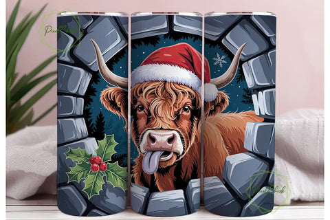 Highland Cow Christmas 20oz Tumbler Wrap Sublimation PixelChick 