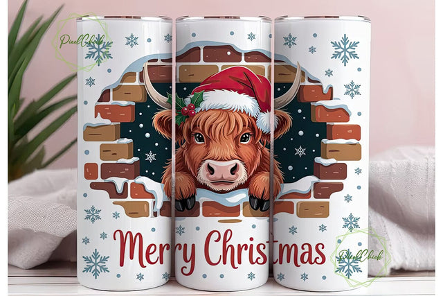 Highland Cow Christmas 20oz Tumbler Wrap Sublimation PixelChick 