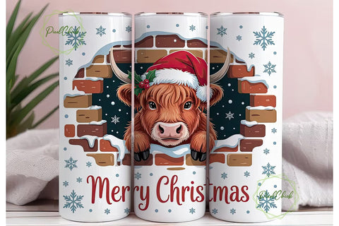 Highland Cow Christmas 20oz Tumbler Wrap Sublimation PixelChick 