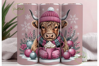 Highland Cow Christmas 20oz Tumbler Wrap Sublimation PixelChick 