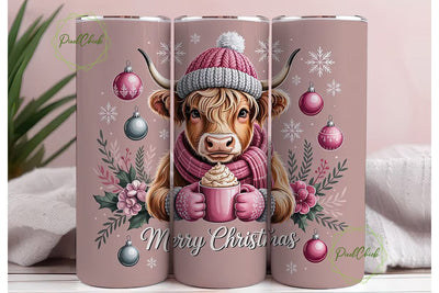Highland Cow Christmas 20oz Tumbler Wrap Sublimation PixelChick 