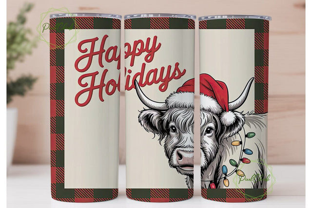 Highland Cow Christmas 20oz Tumbler Wrap Sublimation PixelChick 