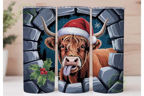 Highland Cow Christmas 20oz Tumbler Wrap Sublimation PixelChick 