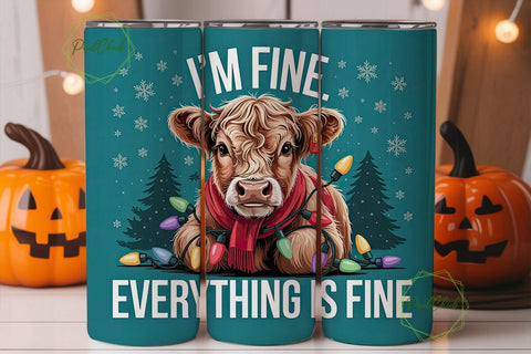 Highland Cow Christmas 20oz Tumbler Wrap Sublimation PixelChick 