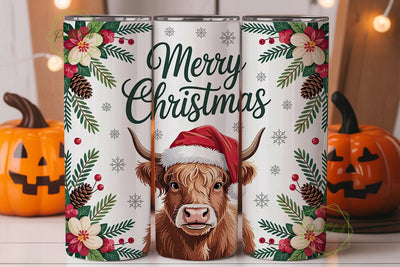 Highland Cow Christmas 20oz Tumbler Wrap Sublimation PixelChick 