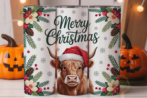 Highland Cow Christmas 20oz Tumbler Wrap Sublimation PixelChick 