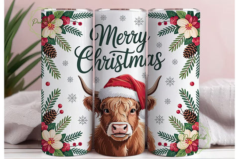 Highland Cow Christmas 20oz Tumbler Wrap Sublimation PixelChick 