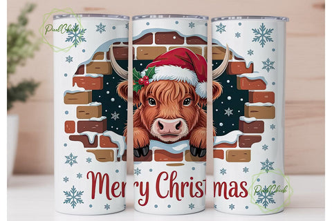Highland Cow Christmas 20oz Tumbler Wrap Sublimation PixelChick 