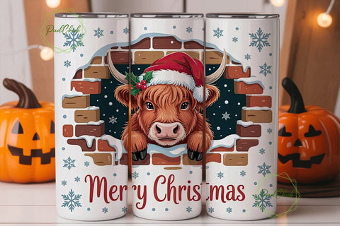 Highland Cow Christmas 20oz Tumbler Wrap Sublimation PixelChick 